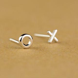 925 Sterling Silver Non-matching Alphabet Stud Earring 1 Pair - W3101xo - Silver - One Size
