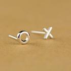 925 Sterling Silver Non-matching Alphabet Stud Earring 1 Pair - W3101xo - Silver - One Size
