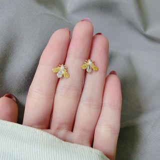 Rhinestone Bee Stud Earring 1 Pair - Yellow - One Size