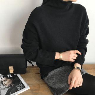 High-neck Drop-shoulder Sweater