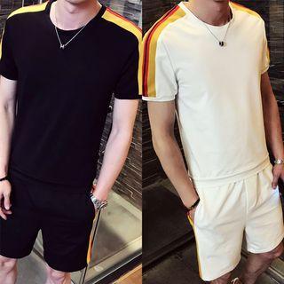 Set: Short-sleeve Contrast-trim Top + Shorts
