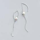 925 Sterling Silver Faux Pearl Fringed Earring Silver - One Size