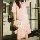 Short-sleeve Dotted Panel Polo Dress Pink - One Size