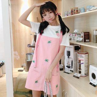 Set: Applique Denim Pinafore + Short-sleeve T-shirt