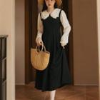 Mock Two-piece Long-sleeve Collared Midi A-line Dress