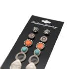 6 Pair Set : Resin / Alloy Earring (assorted Designs) Tangerine & Turquoise & Silver - One Size