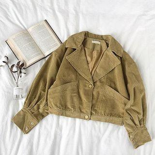 Plain Loose-fit Corduroy Long-sleeve Jacket