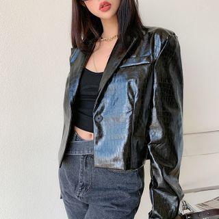 Long Sleeve Faux Leather Open-front Jacket