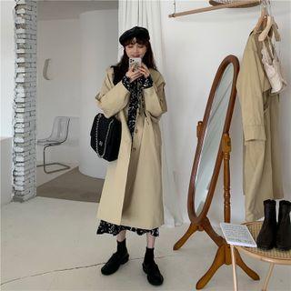 Floral Midi A-line Dress / Single-breasted Trench Coat