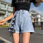 Lace-up Denim Wide-leg Shorts