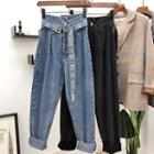 High-waist Jeans With Belt Black - S