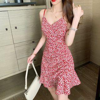 Floral Spaghetti Strap Shirred Mini A-line Dress