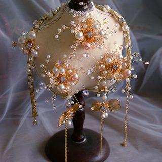 Wedding Faux Pearl Choker / Set: Hair Clip + Necklace + Dangle Earring