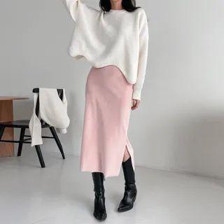 Slit-side Corduroy Long Skirt