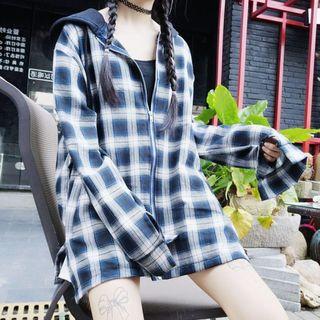 Plaid Oversized Hooded Jacket