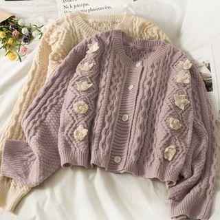Rose-accent Crew-neck Cardigan