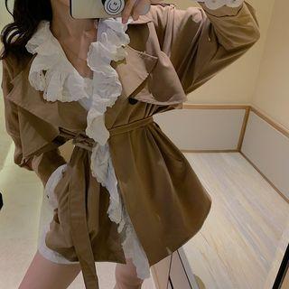 Ruffled Plain Shirt / Open-front Jacket With Sash