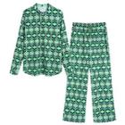 Patterned Shirt / High Waist Straight Leg Pants