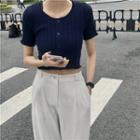 Buttoned Short Sleeve Knit Top