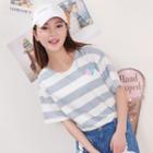 Heart Embroidered Striped Short-sleeve T-shirt