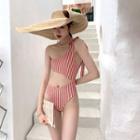 Asymmetrical Striped Cutout Swimsuit
