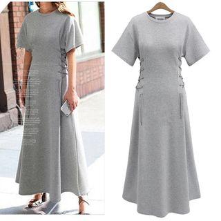 Lace Up Side Short Sleeve Maxi T-shirt Dress