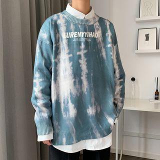 Lettering Tie-dye Print Sweater