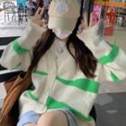 Striped Cardigan Off-white & Green - One Size