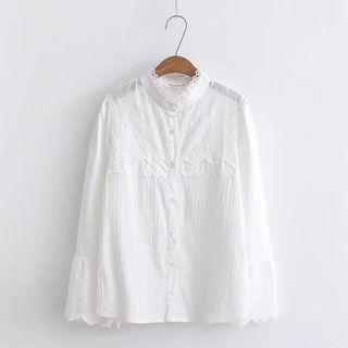 Stand Collar Crochet Trim Eyelet Blouse