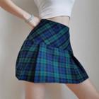High-waist Plaid Color-block A-line Mini Skirt