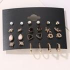 12 Pair Set: Faux Pearl / Alloy Earring (assorted Designs) 01 - 3082 - Gold - One Size