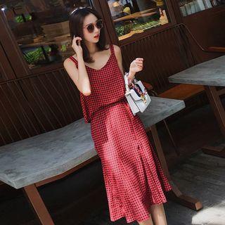 Set: Gingham Camisole Top + A-line Midi Skirt