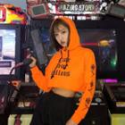 Lettering Cropped Hoodie Tangerine - One Size