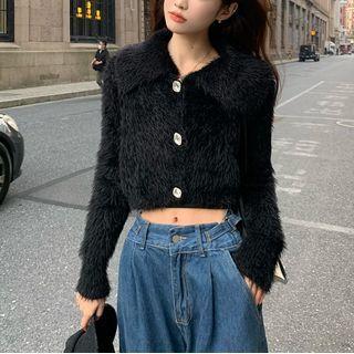 Cropped Collared Cardigan