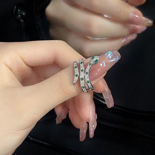 Snake Rhinestone Alloy Open Ring Green - One Size