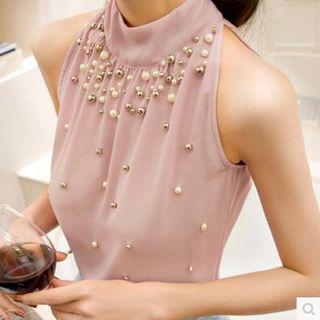 Sleeveless Sequined Chiffon Slim Tank Top