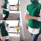 Inset Wool Blend Sleeveless Knit Top Long-sleeve Shirt Green - One Size