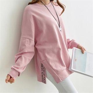 Slit-hem Letter Print Pullover