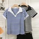 Collared Striped Loose T-shirt