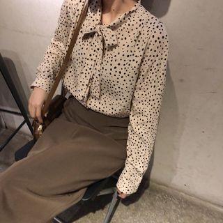 Dotted Print Lace-up Blouse