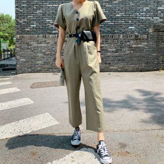 Puff-shoulder Wide-leg Jumpsuit