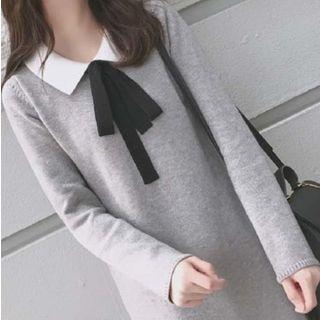 Long-sleeve Collared Shift Knit Dress