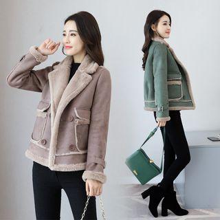 Faux Shearling Panel Button Jacket