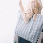 Striped Tote Bag With Faux Leather Handle