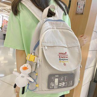 Letter Embroidered Backpack / Duck Charm / Set