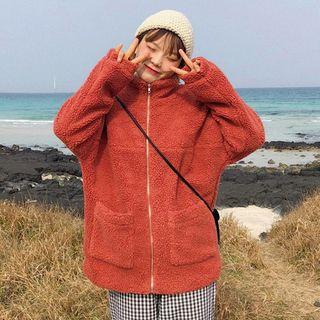 Stand Collar Zip Jacket Tangerine Red - One Size