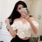 Frill Trim Off Shoulder Short Sleeve Cropped Top