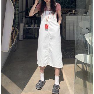 Denim Midi A-line Overall Dres