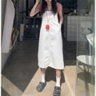 Denim Midi A-line Overall Dres
