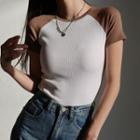 Short-sleeve Round Neck Two-tone T-shirt